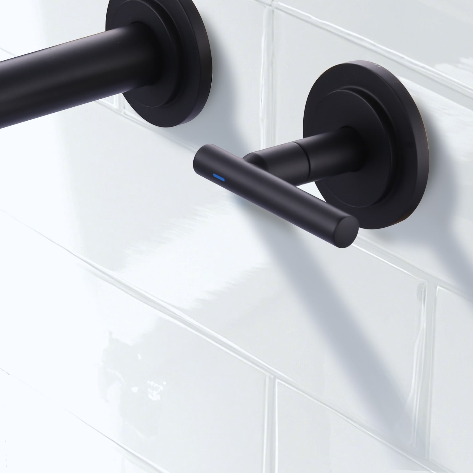 Double Handle Wall Mounted Bathroom Faucet with Rough-in Valve Included in Solid Brass Matte Black