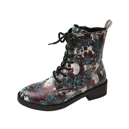 GHSOHS Boots for Women Over The Knee Boots Ankle Booties Shoes Waterproof Shoes for Women Fall Winter Women s Trendy Printed Lace Up Flat Casual Boots Cowgirl Boots Rain Boots Comfort Booties Size 42