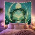 thumbnail image 2 of Moonlit Floral Arch with Hanging Lanterns and Glowing Teal Pond, Dreamy Fantasy for Garden Lovers, Mystical Wall Art, Housewarming Gift, Tapestry Wall Hanging for Bedroom and Living Room, 2 of 7