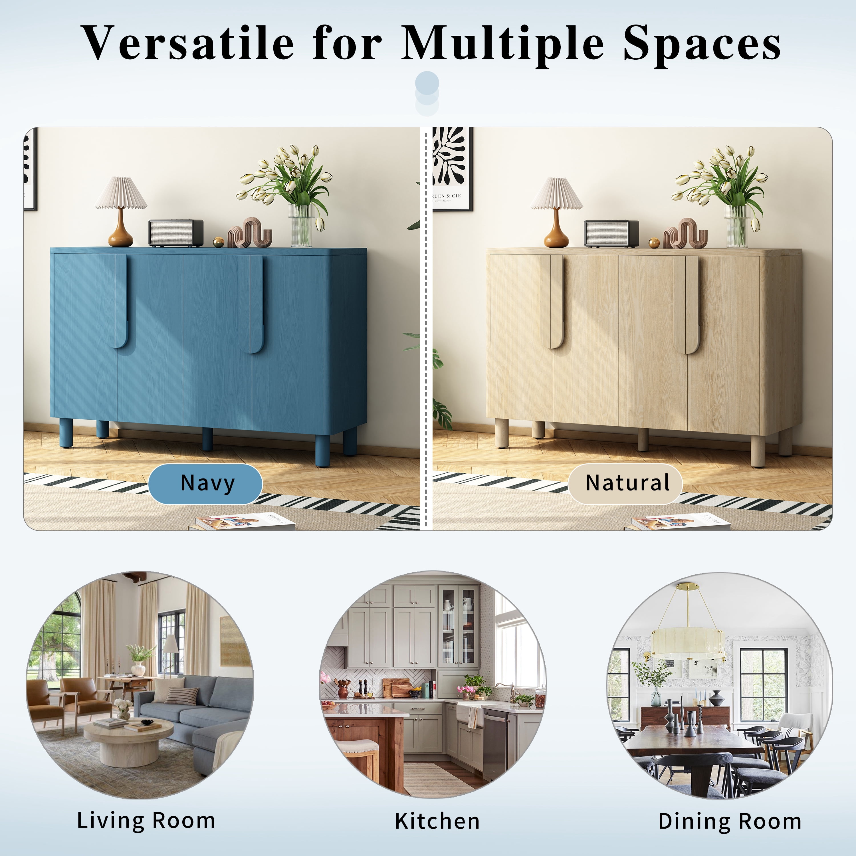 Euroco 47.8" Sideboard Buffet Cabinet,Modern Accent Storage Cabinets with 2 Adjustable Shelves for Dining Room,Kitchen,Navy