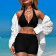 thumbnail image 4 of UTSJKR Womens Two Piece Bikini Sets Halter Bikini Top Tie Back Padded Bathing Suit Push Up Swimsuit Top with High Waisted Bathing Suit Bottoms Black 4-6, 4 of 7