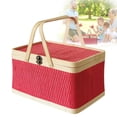 thumbnail image 2 of Picnic Basket Practical Easy To Use With Lid Storage Woven Fruit Container For Outdoor Bread Snack Red, 2 of 9