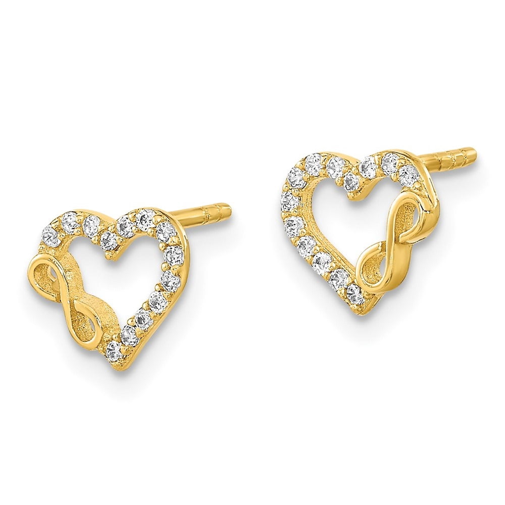 Auriga 14k Yellow Gold Heart and Infinity Sign CZ Stud Earrings (L- 7.5mm, W- 8.25mm) for Women