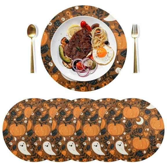 Round Placemats Plate Mats 15 Inch Non-Slip Heat Resistant Washable PVC Set Table Decoration for Kitchen Dining Fun and Spooky Halloween Pattern