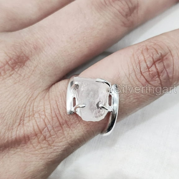 Natural Rose Quartz Ring, Rough Quartz Gemstone Ring, Birthstone, Cross Band, 925 Sterling Silver, Womens Ring, Christmas, Thanksgiving, Handmade, Statement Jewelry, Rough Gemstone Jewelry