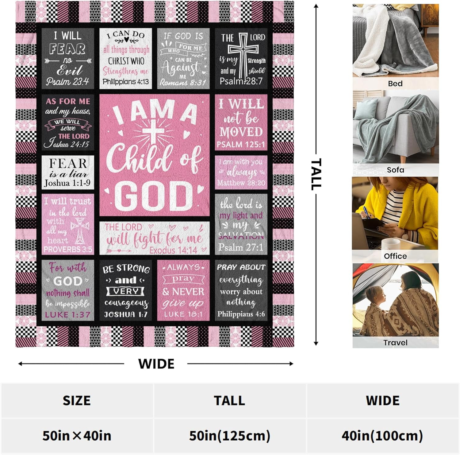 Christian Gifts for Women Blanket 50"x40" - I Am a Child of God Blankets - Inspirational Religious Gifts - Catholic Spiritual Gifts for Women