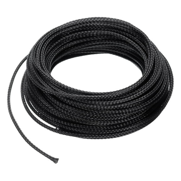 50 Ft - 1/8 In Expandable Braided Cable Sleeving, PET Cable Management, Wire Wrap Loom Tube, Black