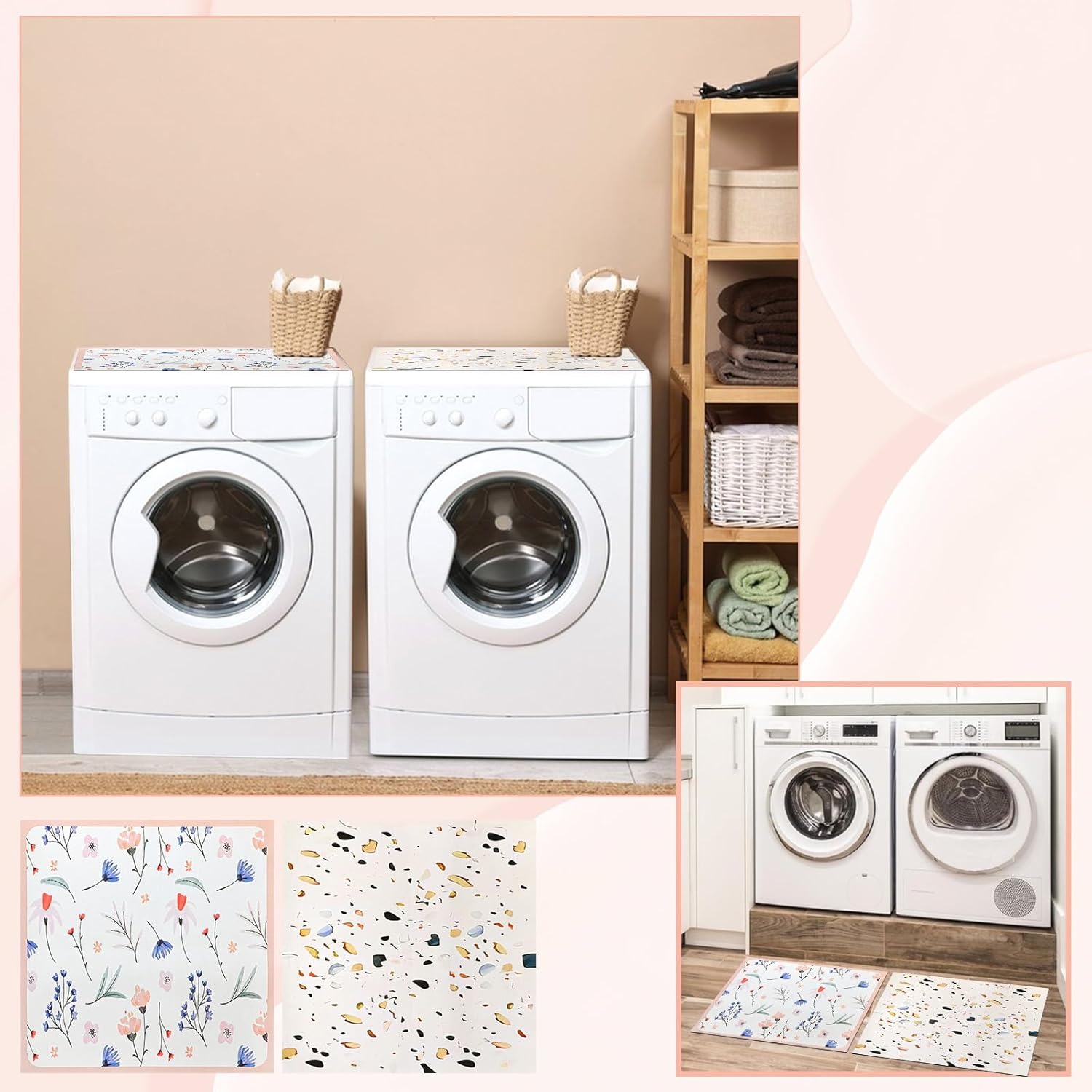 2 Pcs Washer and Dryer Covers for the Top, 19.7'' x 23.6'' Washer and Dryer Top Protector Mat, Protective Rubber Mat, Non Slip Washer Dryer Cover for Home Kitchen Laundry Room