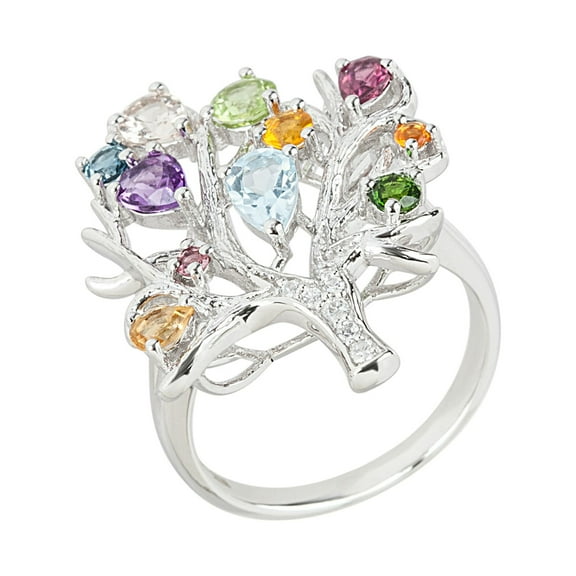 925 Sterling Silver Multi Stone Tree Ring