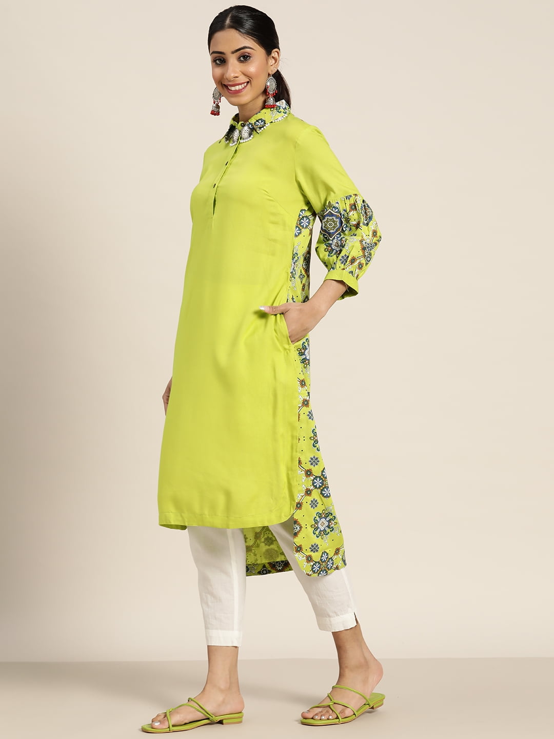 Yellow And Green Dual Bottom Lehenga/Pant Kurti Set - Hatkay – Hatkay.com |  Rajasthani dress, Mehendi outfits, Indian designer wear