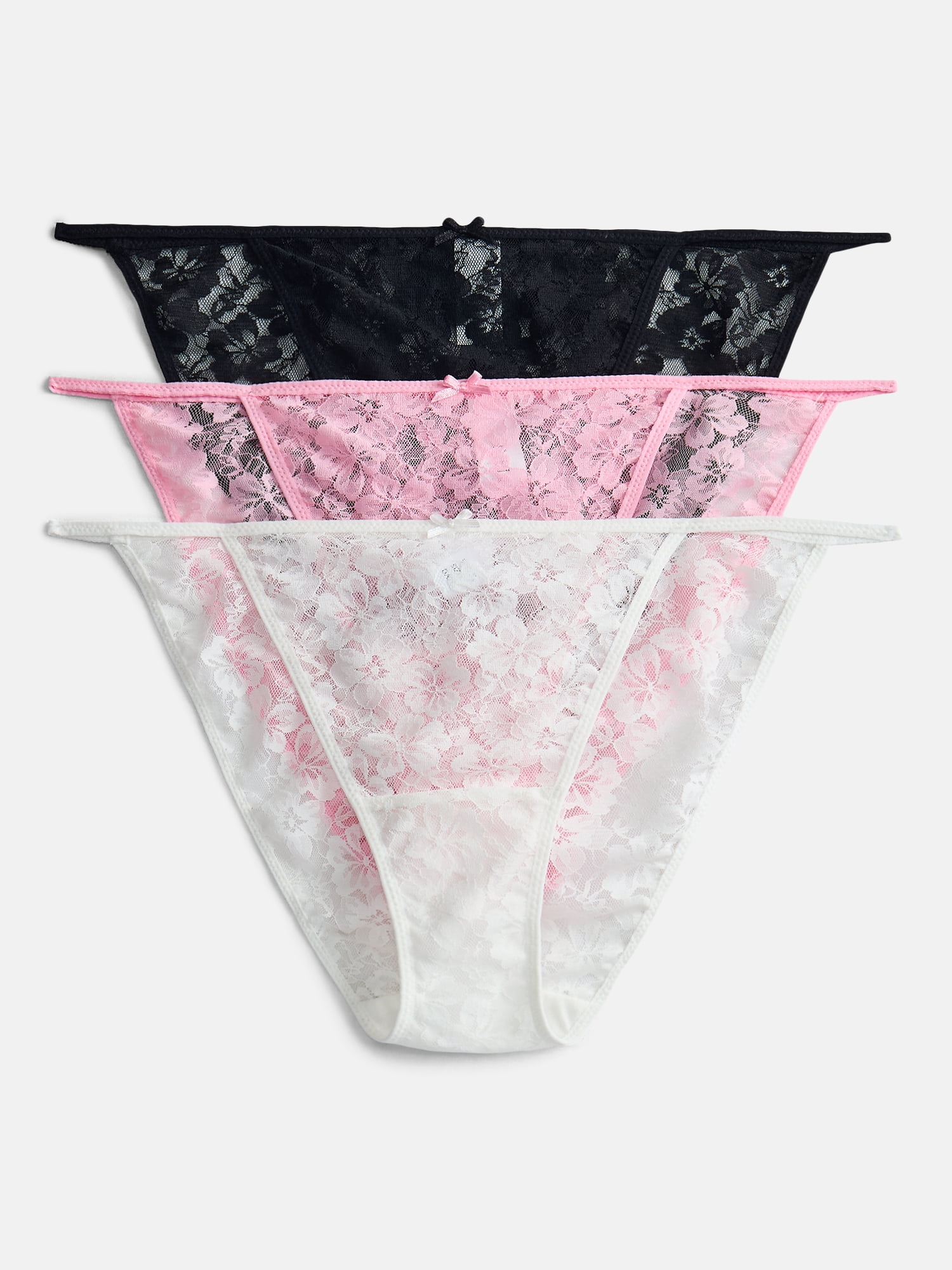 No Boundaries Women’s All Over Lace Bikini Underwear, 3-Pack, Sizes XS-XXXL