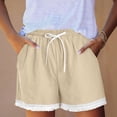 thumbnail image 2 of FAVIPT Women's Cotton Linen Shorts Drawstring Elastic Waist Lace Trim Pockets Shorts Casual Loose Summer Beach Lounge Shorts Khaki,XXL, 2 of 9