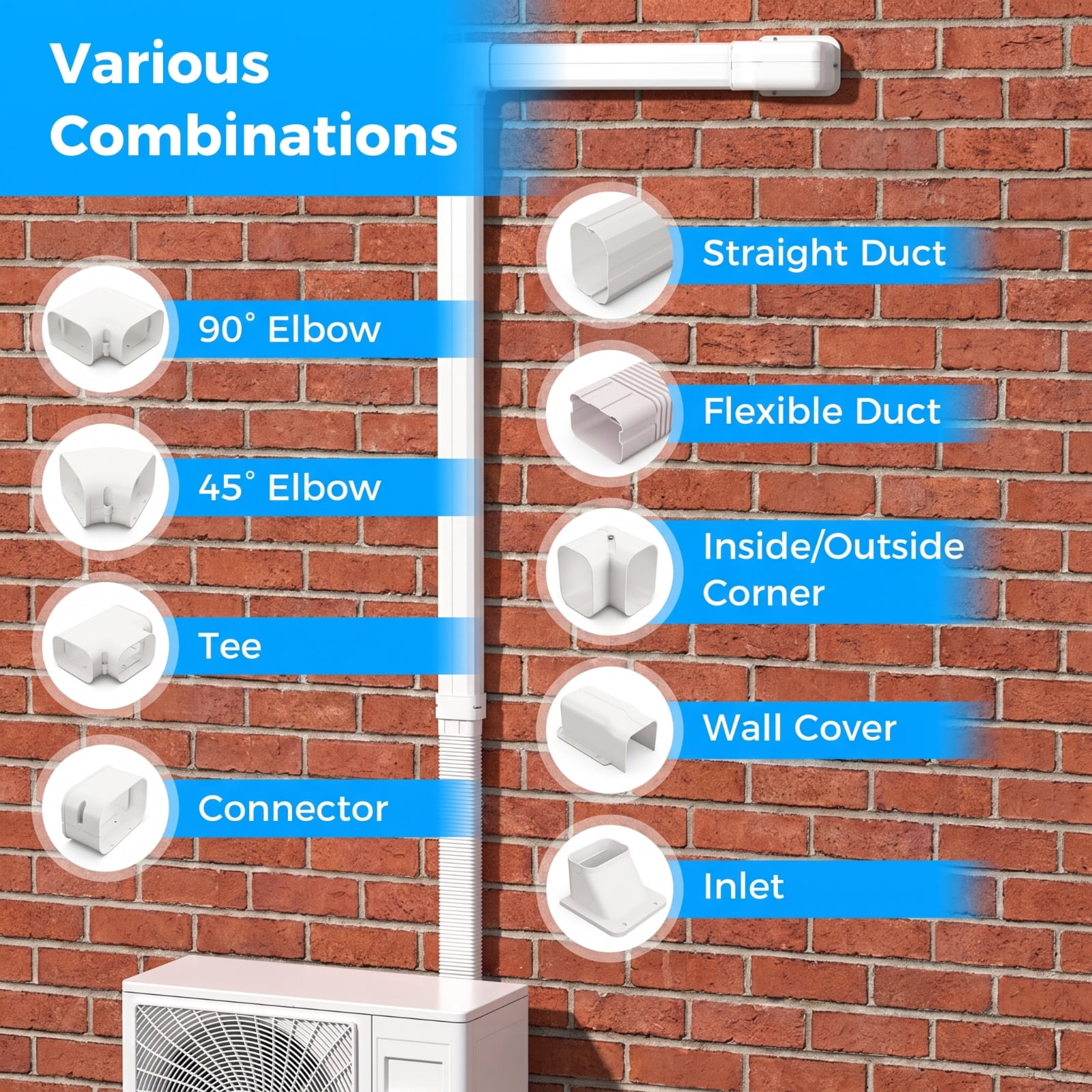 RUIE 4 Inch Mini Split Line Set Cover Kit, Decorative PVC Slim Duct Cover for Ductless Mini Split & Central AC 7000-24000 BTU, Paintable Weather-Resistant Line Cover Kit, White