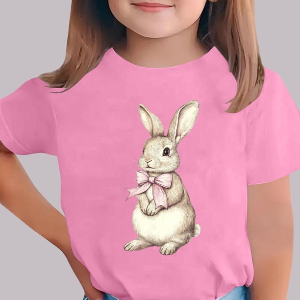 Blusas y camisas de manga corta con cuello redondo Camiseta estampada de manga corta de Pascua para niños Cuello redondo Manga corta Casual Versátil Para niñas Niños Top de poliéster
