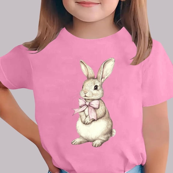 ATOGUTA T Shirts for Teens Girls Short Sleeve Easter T-Shirts Kids Crewneck Tops Cute Fashion Tees Pink, Size 3T-15