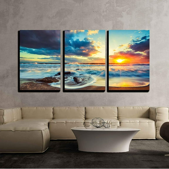 wall26 - 3 Piece Canvas Wall Art - Beautiful Cloudscape Over The Sea, Sunrise Shot - Modern Home Art Stretched and Framed Ready to Hang - 24"x36"x3 Panels