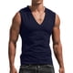 thumbnail image 3 of Camiseta sin mangas de cuello en V lisa para hombre: camiseta informal transpirable sin mangas para el verano, la playa y el entrenamiento., 3 of 5
