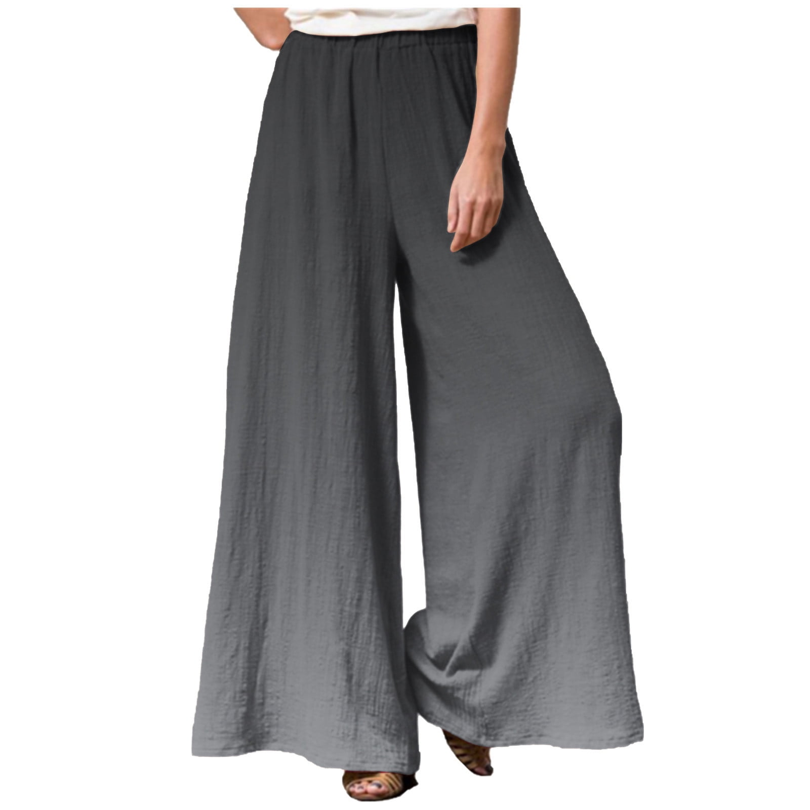 Zodggu Women Fashion Women Summer Bow Summer Casual Loose High Waist Full  Length Long Pants Pleated Wide Solid Trousers Pants Trendy Comfy Loose Fit