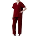 thumbnail image 2 of Scrub Sets for Woman Plus Size Short Sleeve V-Neck Solid Color Nursing Uniform Tops and Pants 2 Pieces with Pockets, 2 of 3