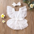 thumbnail image 4 of HNMKIU Girls Lace Romper for Daily Wear Soft Bodysuit with Delicate Floral Design for and Toddlers in Spring Summer White,6-12M, 4 of 9