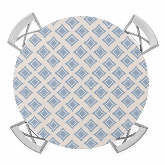 Abstract Blue Round Tablecloth for 45-54 Inch Tables, Fitted Table Cover with Elastic Edge, Modern Contemporary Art Vintage Waterproof Outdoor Table Cloth Protector for Patio Garden Dinner Picnic