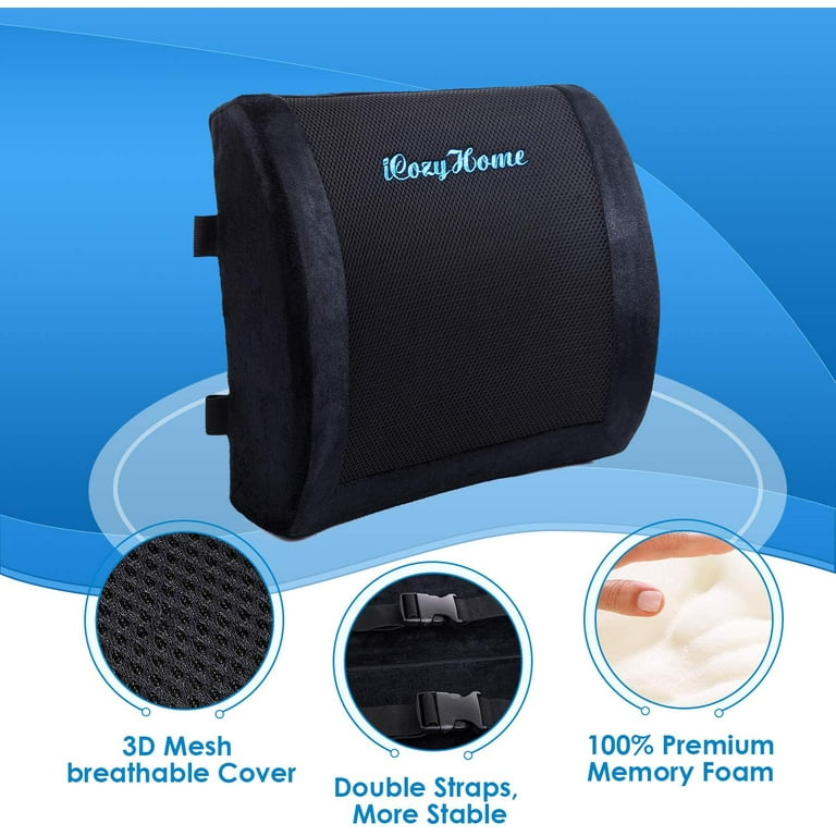  Seat Cushion & Lumbar Support Pillow for Office Chair, Car,  Wheelchair Memory Foam Desk Chair Cushion for Sciatica, Lower Back &  Tailbone Pain Relief Desk Pad with Adjustable Strap 3D Washable