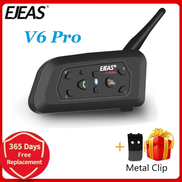 EJEAS V6 PRO Bluetooth Casco de motocicleta Intercom Auricular con 1200M BT Interphone Communicator para 6 conductores a prueba de agua Tan Jianjun unisex