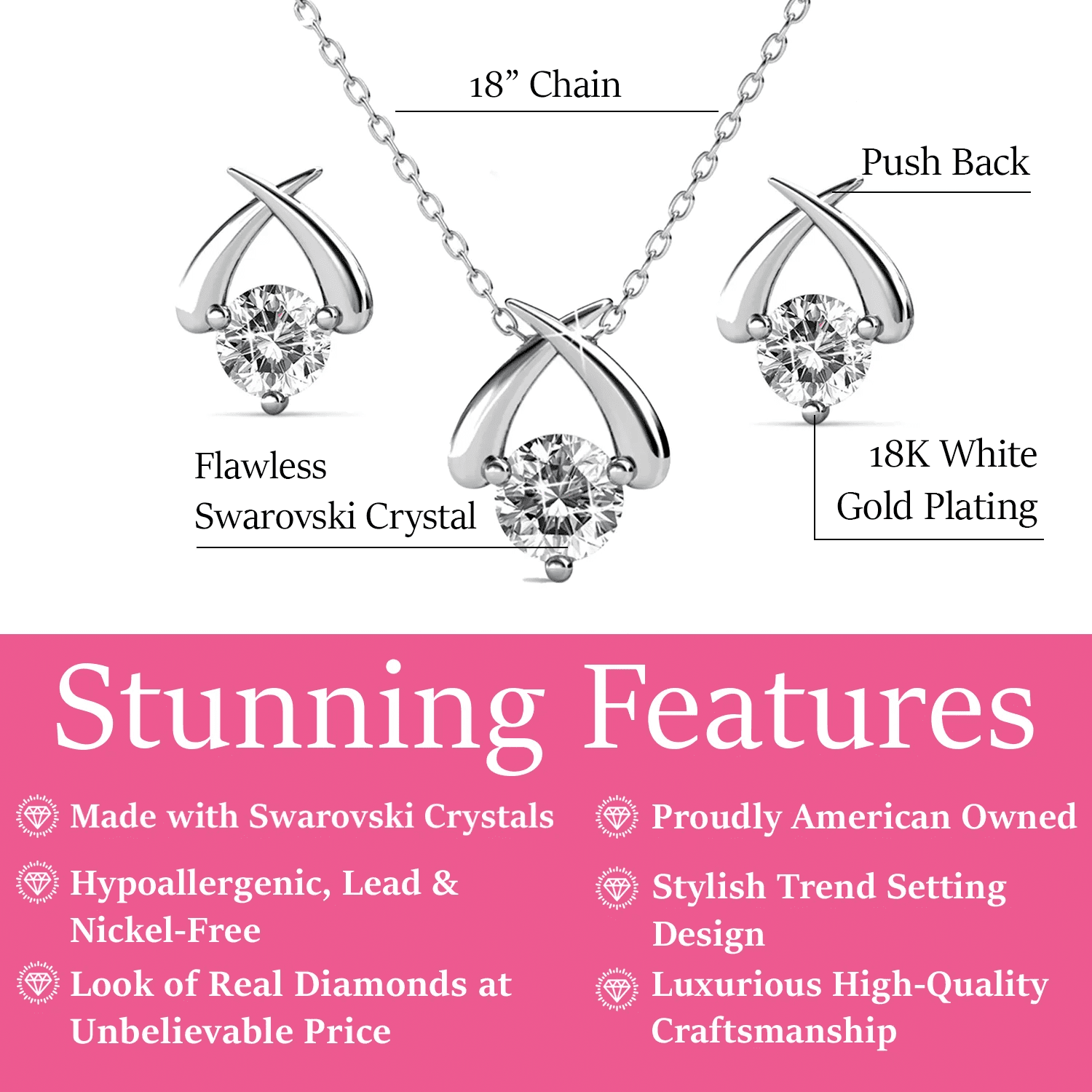 Cate & Chloe Eloise 18k White Gold Plated Silver Jewelry Set with Swarovski Crystals for Women
