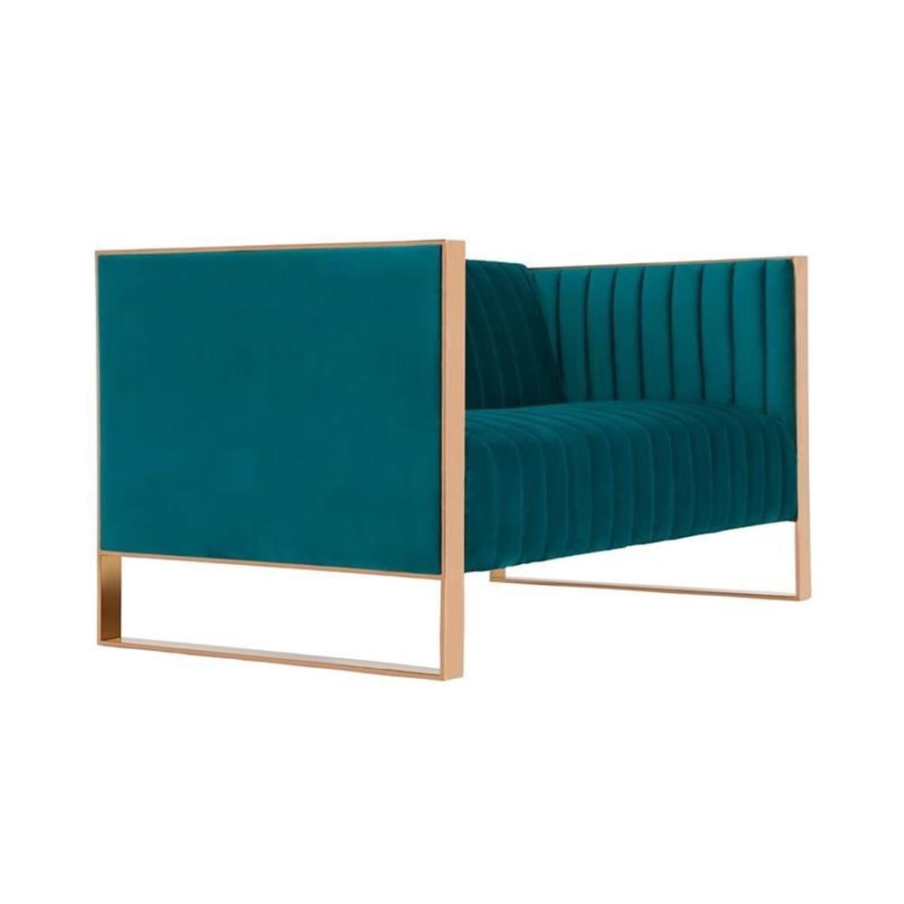 Manhattan Comfort Trillium Velvet Upholstery Loveseat in Aqua Blue