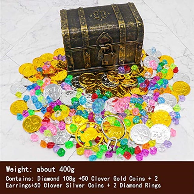 kids pirate treasure chest toy box gold color with lock for party favors props 5