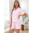 thumbnail image 2 of DARING DIVA Women's Solid Pajama Sets Short Sleeves Cute Soft Elastic L Light Pink, 2 of 7