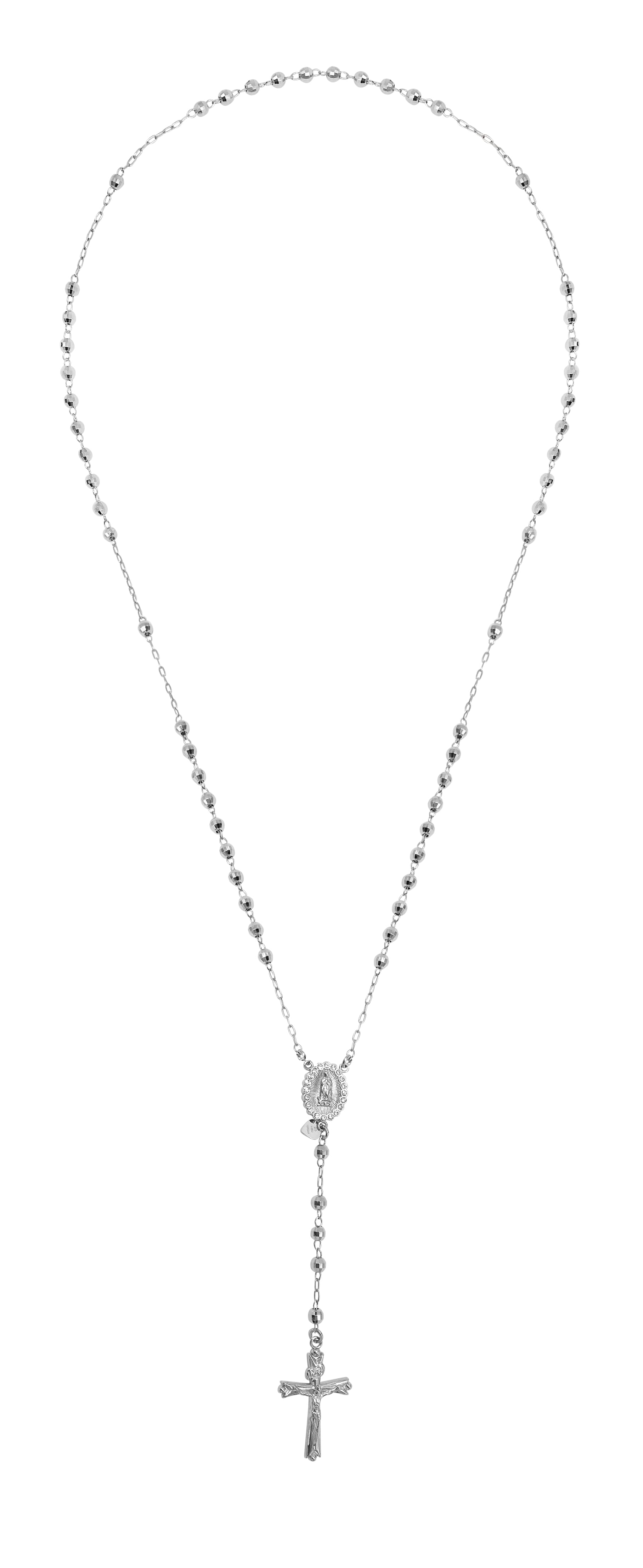 Brilliance Fine Jewelry Sterling Silver Crystal Rosary Rhodium Plated Necklace 26"