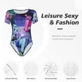 thumbnail image 4 of Rocae Monstre Haut pour une Pièce Col Rond Manches Courtes Justaucorps pour Femmes Justaucorps Basique Décontracté Combinaison Quotidienne T-Shirts-TG, 4 of 7