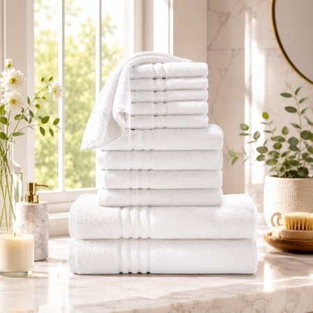 BrylaneHome 12 Piece Zero-Twist Bath Towel Set