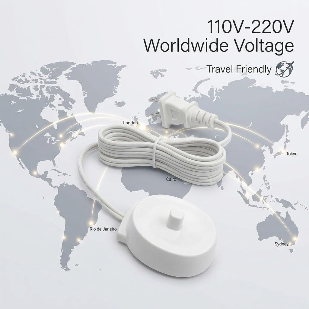 Replacement Charger for Braun Oral B Electric Toothbrush Power Cord Supply Inductive Charging Base Model 3757 3756 Portable 110-220V Travel Charger