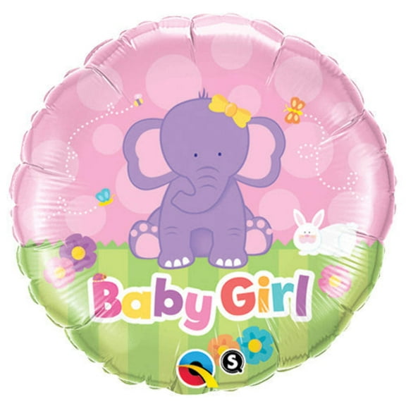 Qualatex 64365 18 in. Baby Girl Elephant Flat Foil Balloon - Pack of 5