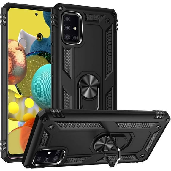 Compatible with Galaxy A51 5G Case,[Not Fit Galaxy A51 4G Version] [Military Grade] Ring Car Mount Kickstand Hybrid Hard PC Soft TPU Shockproof Protective Case for Samsung Galaxy A51 5G (Black)