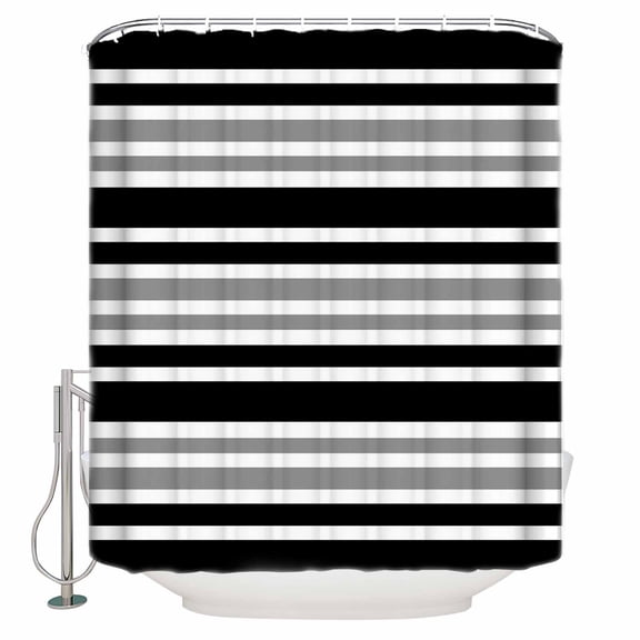 Shower Curtain, Classic Gray Black Striped Waterproof Shower Curtain Set with Hooks for Bathroom Showers,Stalls and Bathtubs,72x72In Minimalist Lines