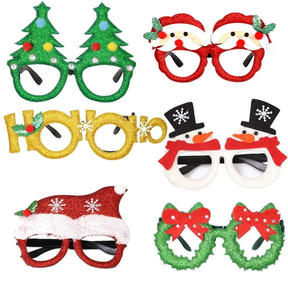 6Pcs Christmas Glasses Glitter Holiday Party Glasses Frames Christmas Decoration Accessories Costume Eyeglasses for Christmas Parties Holiday Favors (One Size Fits All)