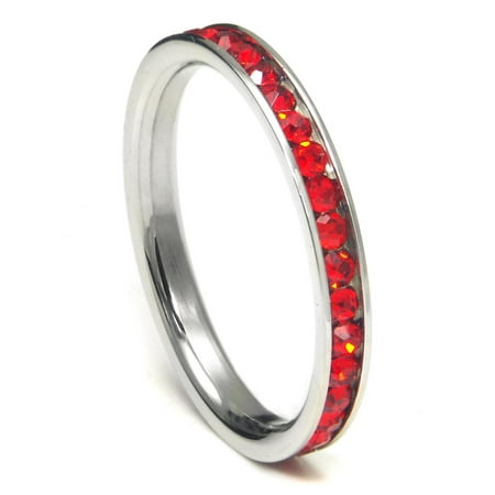 316l Stainless Steel Wedding Ring - 316L Stainless Steel Ruby Red Cubic Zirconia CZ Eternity Wedding 3MM Band Ring Sz 8