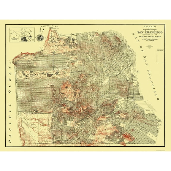 Topographical Map - San Francisco California - Public Works 1929 - 29.81 x 23 - Vintage Wall Art