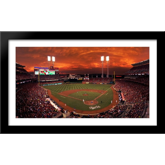 Great American Ballpark 40x24 Large Black Wood Framed Print Art - Home of the Cincinnati Reds