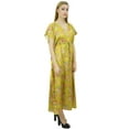 thumbnail image 1 of Bimba Women's Long Satin Maxi Drawstring Floral Kaftan Kimono Yellow Gown - 12, 1 of 1