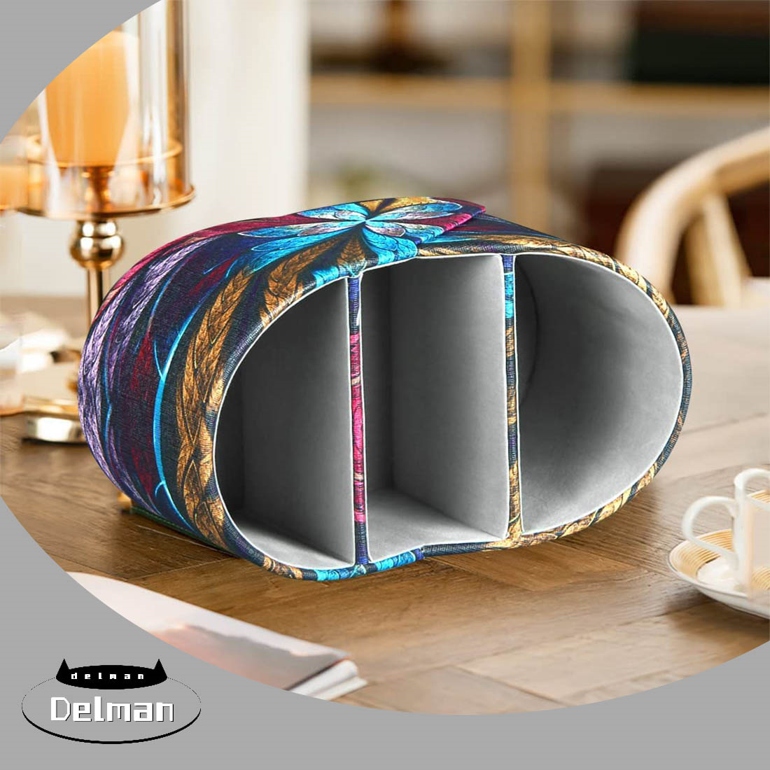 TV Remote Control Holder with 3 Compartments, PU Leather Remote Storage