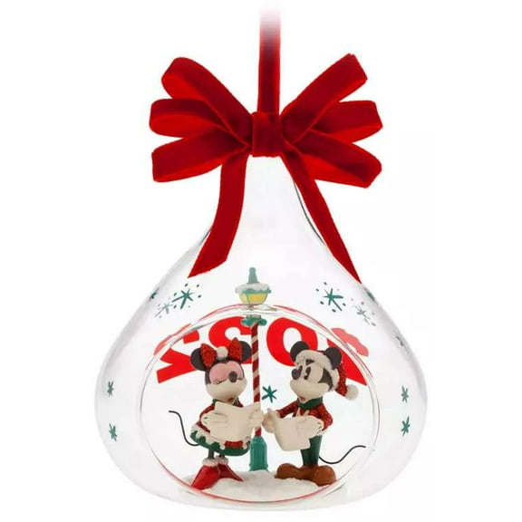 Disney 2022 Holiday Mickey & Minnie Mouse Glass Drop Sketchbook Ornament