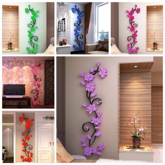 Pegatinas de vinilo para pared con espejo DIY con flores en 3D de EE. UU., decoración artística para el hogar y la habitación, extraíbles