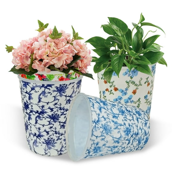 XINAOBAOLUO Plastic Planters Pots Seedling Nursery Transplanting Planter Printed Flower Pot with Pallet Container Indoor Outdoor for Your Room Garden Office and Balcony Decor