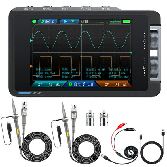 FNIRSI DS215H 50MHz 250MS/s Handheld 2-in-1 Dual-Channel Digital Oscilloscope & Signal Generator with 3.5" IPS Screen, 1500mAh Battery, ±400V Protection, 13 Waveforms, 8-Language Support for