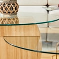 thumbnail image 5 of JUFU 47'' Modern Oval Glass Coffee Table, 2-Tier Living Room Table with Natural Wood Color Base, 5 of 11
