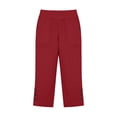 thumbnail image 4 of Womens Summer Linen Capris Loose Fit Straight Leg Work Pants Pull On Bobo Capri Pants Cropped Casual Lightweight Beach Trousers Pockets with Pockets(Red,L), 4 of 5